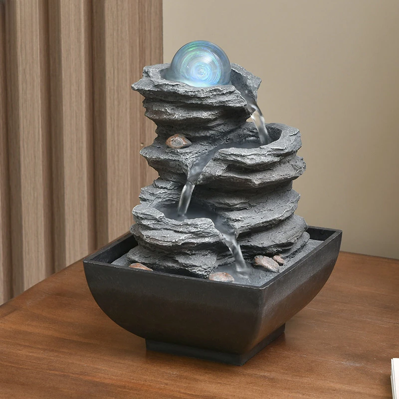Water Fountains Indoor Tabletop Fountain with Pump Waterfall Fountain with Coloured LED Lights Desk Water Fountains