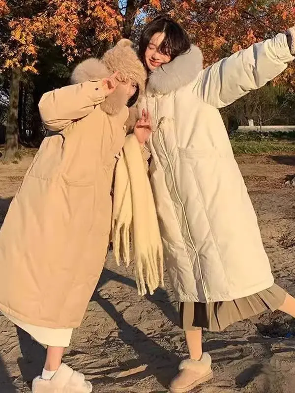 

plus Size Thiened Long Hooded Cotton Jaet Women's Winter Warm Coat Large Fur Collar Loose Fit Youth Faion American Sle