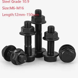 1/10Set External Hex Screw M6/M8/M10/M12/M14/M16 Steel Grade 10.9 High Strength Hexagon Flange Screw Nut Bolt with Gasket Set
