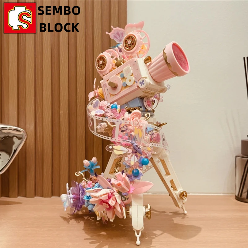 SEMBO Flower Camera Building Blocks Butterfly Assembly Model Ornaments Girls Kawaii Birthday Gifts Children's Educational Toys