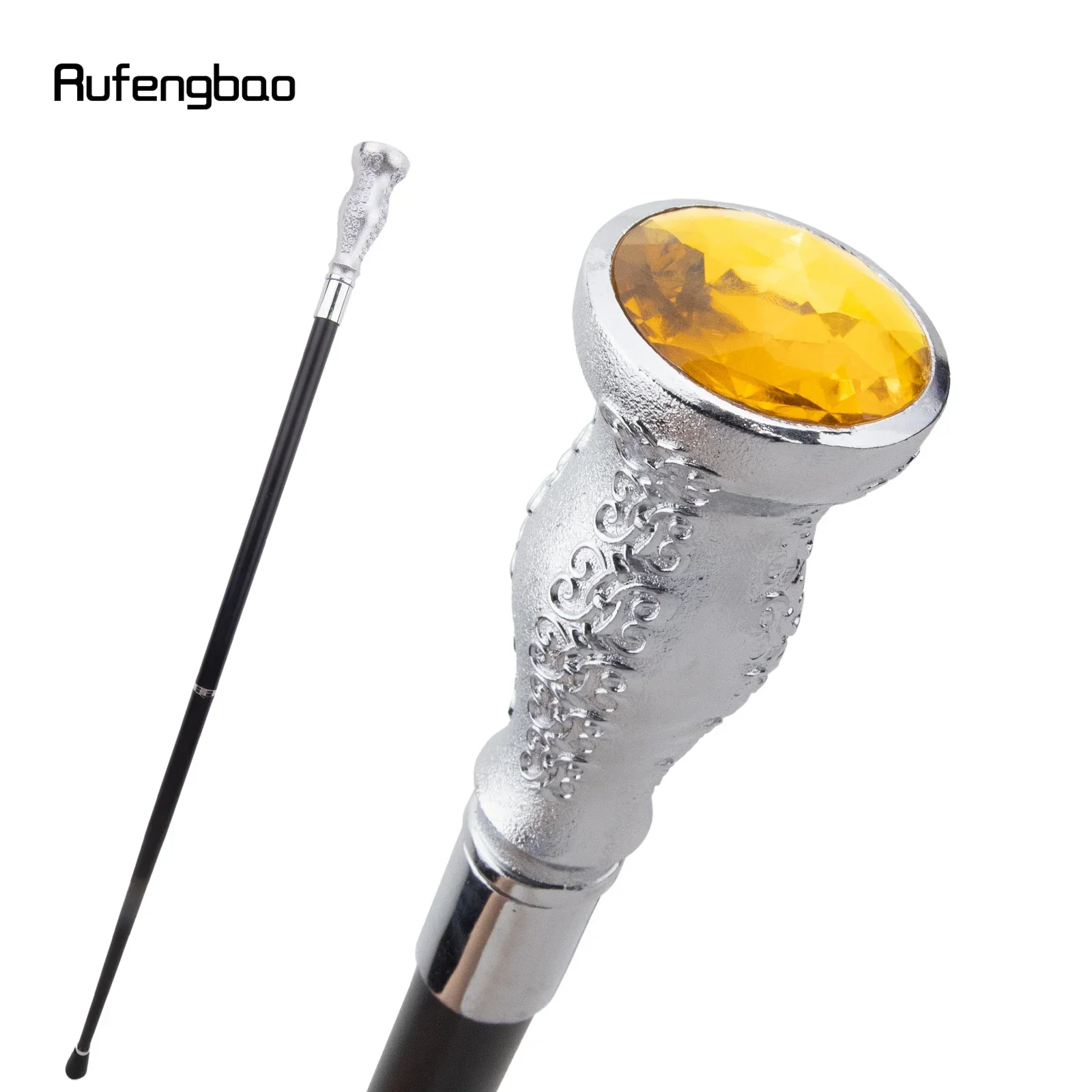 Bastone da passeggio bianco con diamante artificiale giallo Bastone da passeggio decorativo alla moda Gentiluomo Elegante bastone cosplay Crosier 93 cm