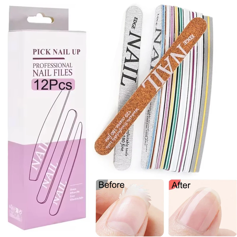 12-5 قطعة ملف الأظافر 80/100 حصى المهنية مانيكير الصنفرة إهاب مزيل هلام تلميع الملفات الأظافر المخازن المؤقتة مسمار أداة فنية