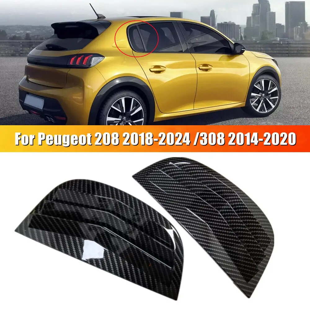 

For Peugeot 208 2018-2024 308 2014-2020 Car Rear Louver Window Side Shutter Cover Trim Sticker Vent Scoop ABS Carbon Fiber Auto