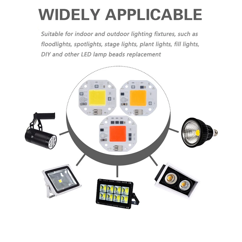 Welding Free 50W 30W 20W COB LED Chip for Spotlight Floodlight Plant Growth Lamp AC 220V 110V Integrated Light Beads Aluminum