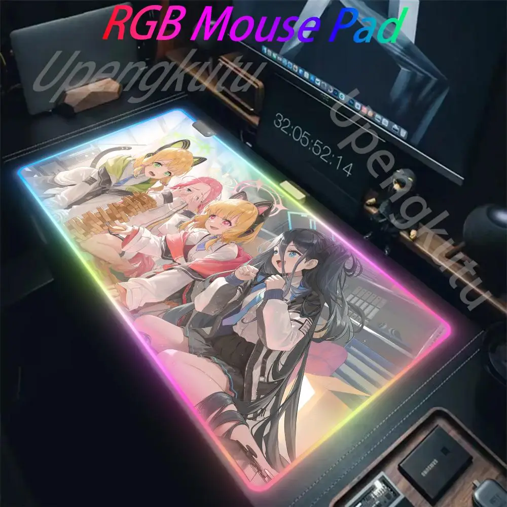 Blue Archive Anime Aris RGB Pc Gamer Keyboard Mouse Pad Mousepad LED Glowing Mouse Mats Rubber Gaming Computer Mausepad