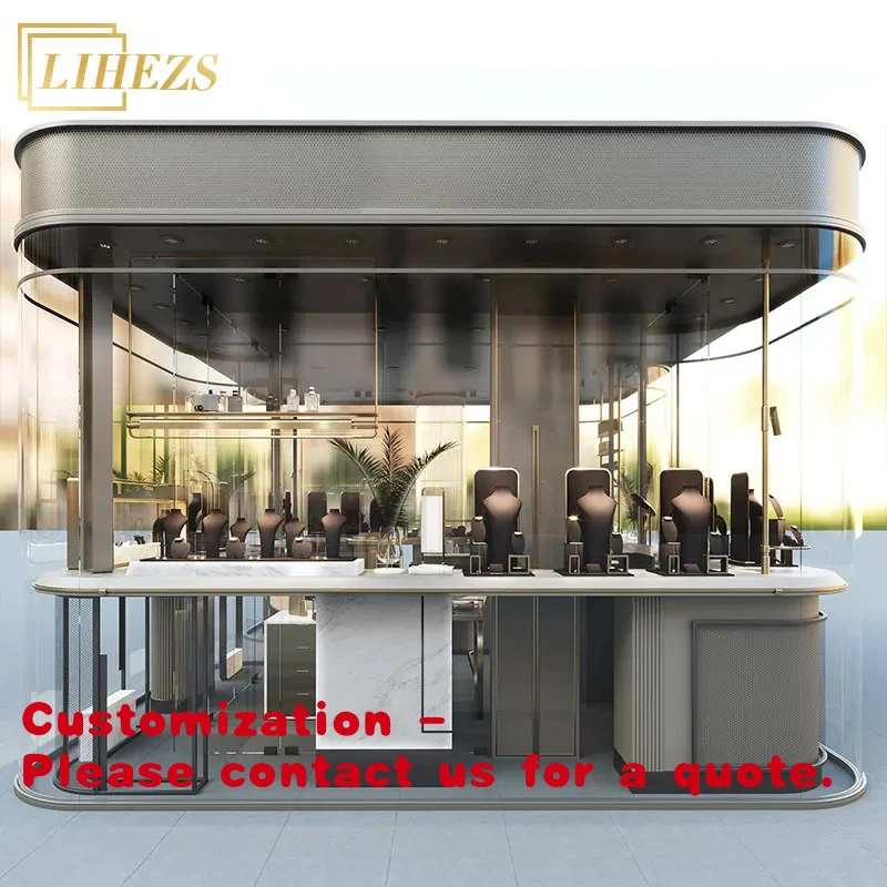 custom.Luxury Custom Jewelry Display Kiosk with LED Lighting Tailor-Made Materials Shopping Mall Jewellery Kiosk Design