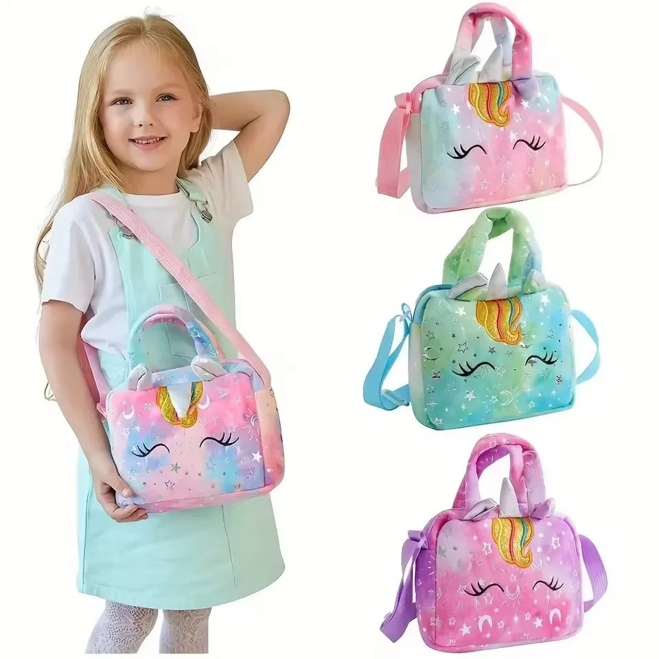 Saco crianças meninas pequena bolsa colorida de pelúcia ombro único saco de armazenamento bolsas crianças adorável crossbody