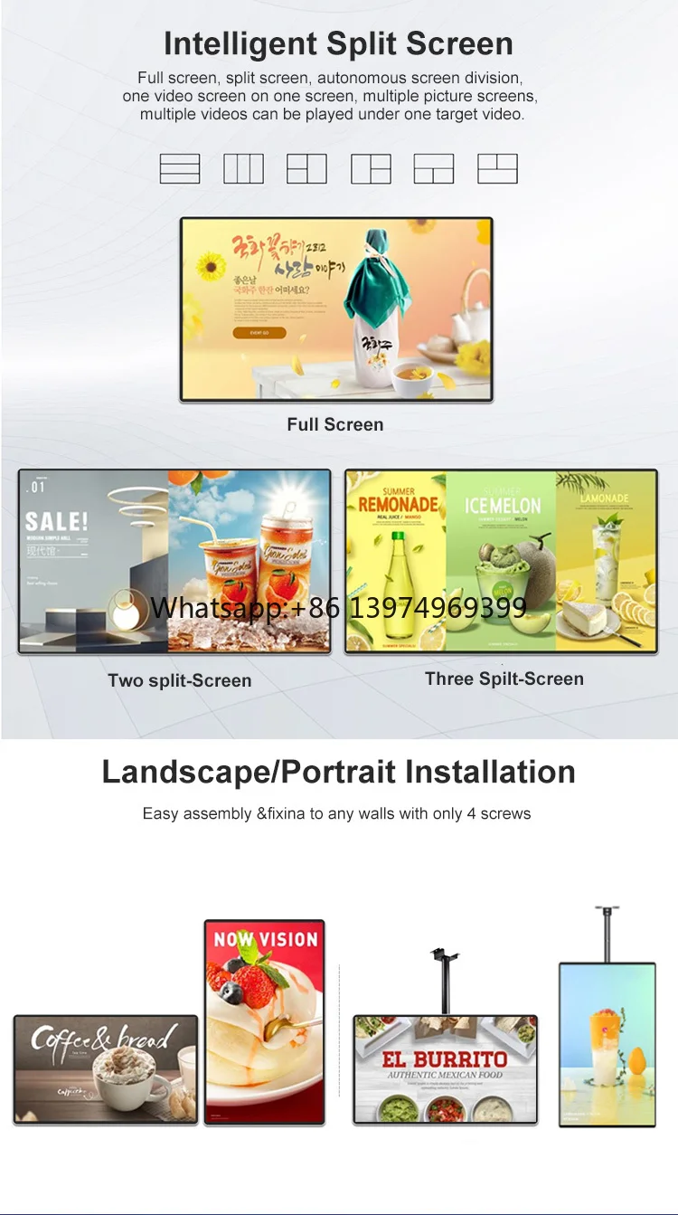 Direct From Factory 43-98 Inch High Brightness Wall Mounted LCD Digital Signage Advertising Machine for Boutiques Prime Picks