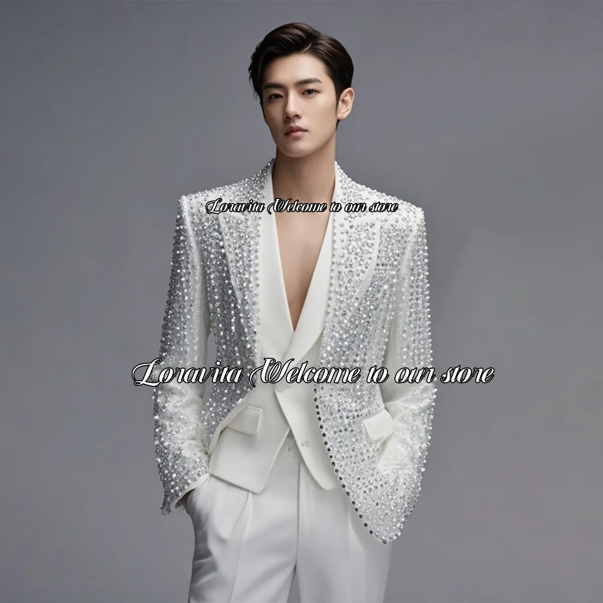 Luxurious Sparkling Crystal Decor Men Suit 3 Pieces Sets Lapel Groom Wedding Tuxedos Business Male Prom Blazers terno masculino