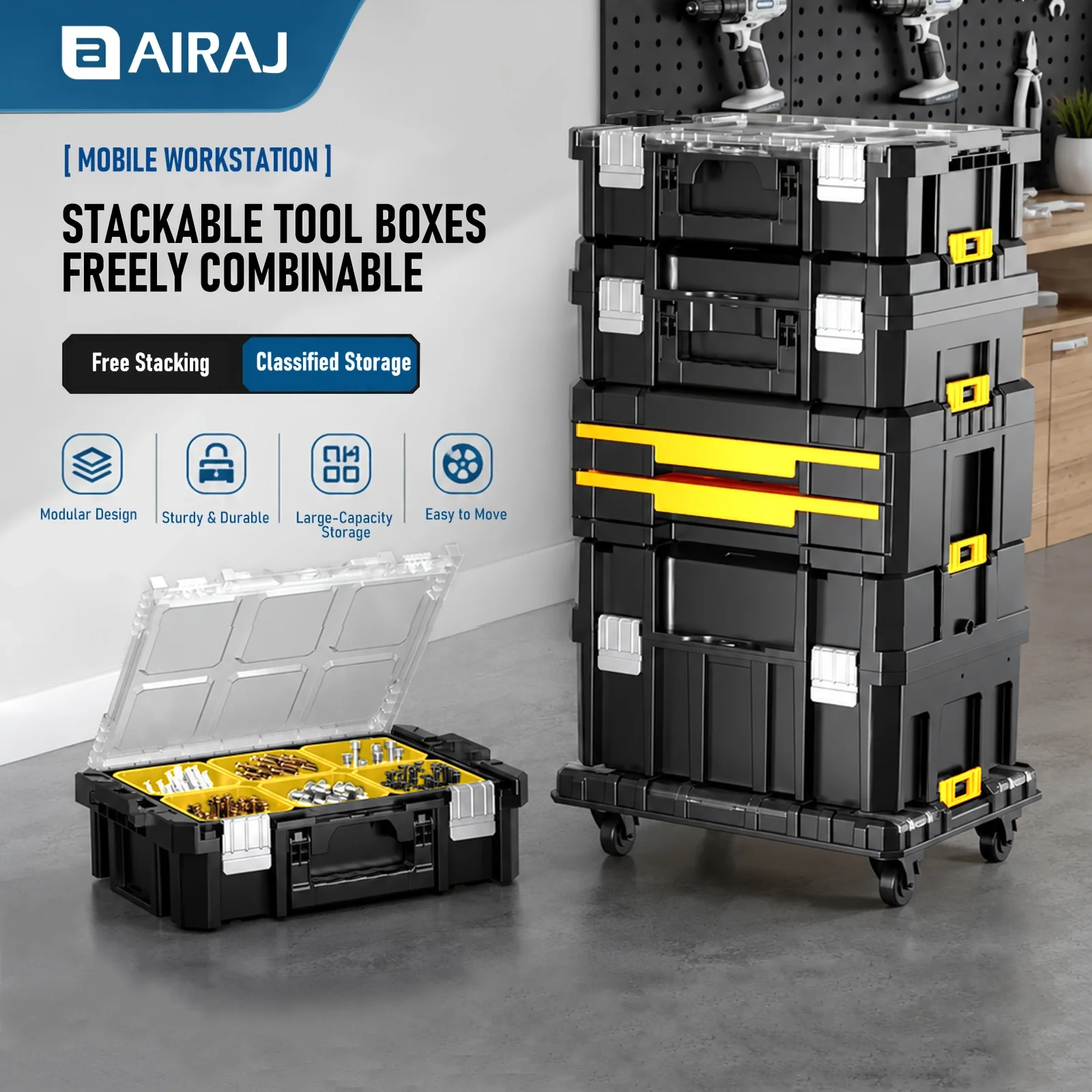 Furniture Hardware Supply - AIRAJ Stacking toolbox large widened hardware