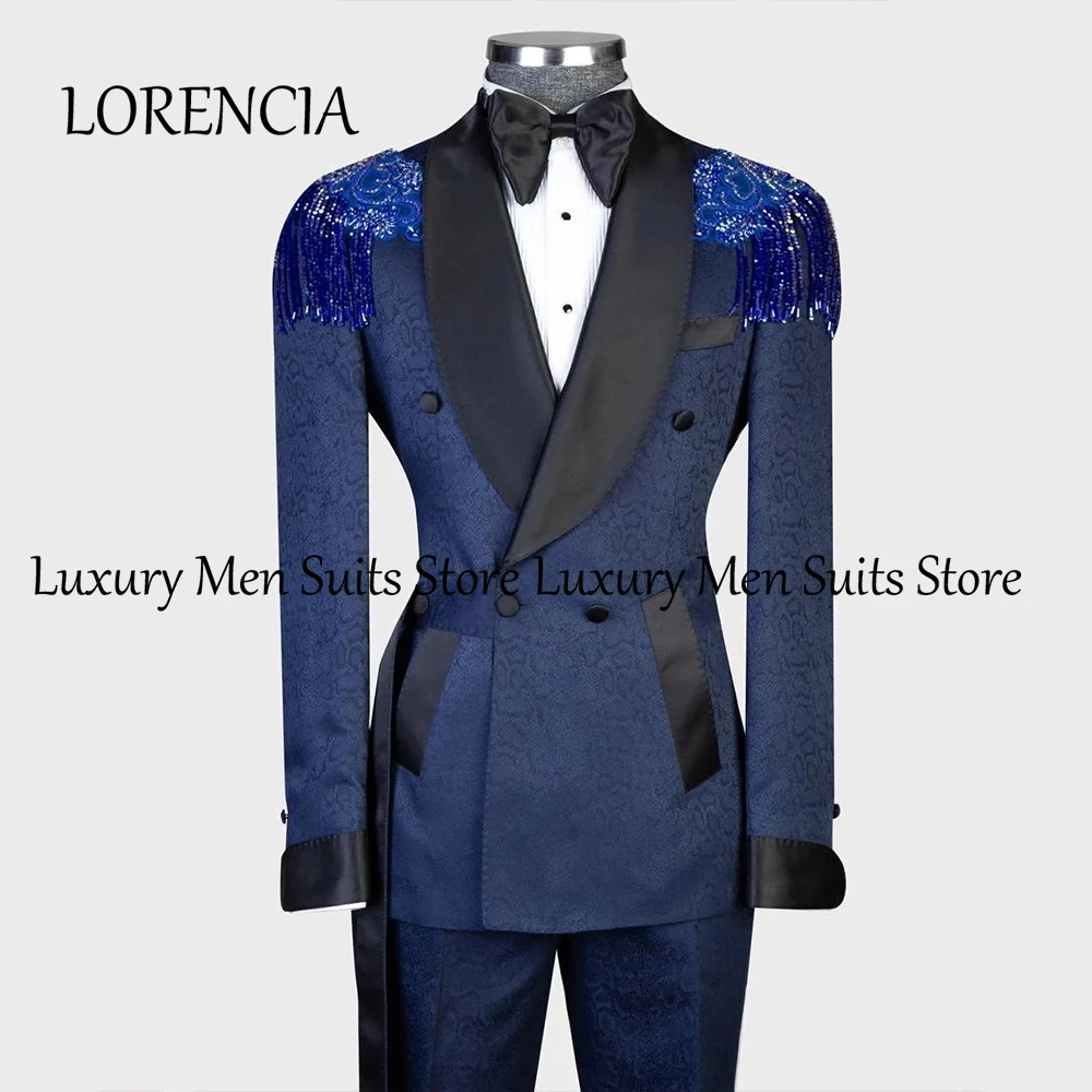 

Elegant Beading Suits for Men 2 Pieces Jacquard Tuxedo Set Evening Party Outfit Customized Blazer Pants jaqueta masculina couro