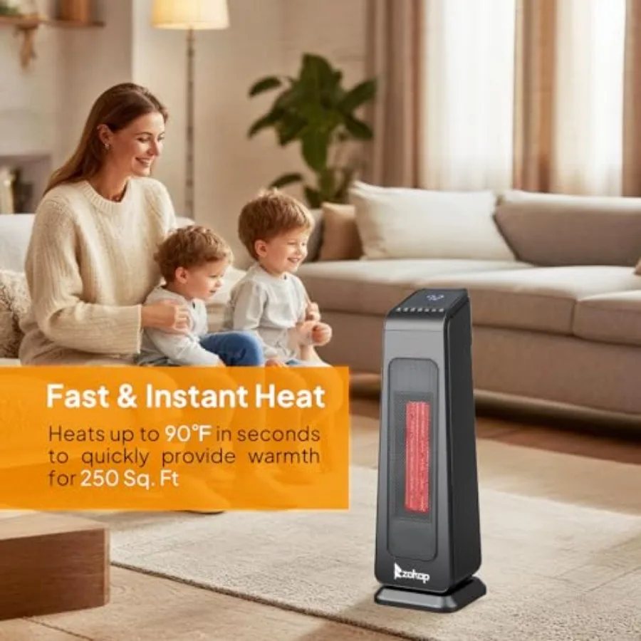 Tower Heater with Remote Control, 1500W Portable Space Heater w/ 70° Oscillating, Timer, PTC Heating Element, Tip-over and Over