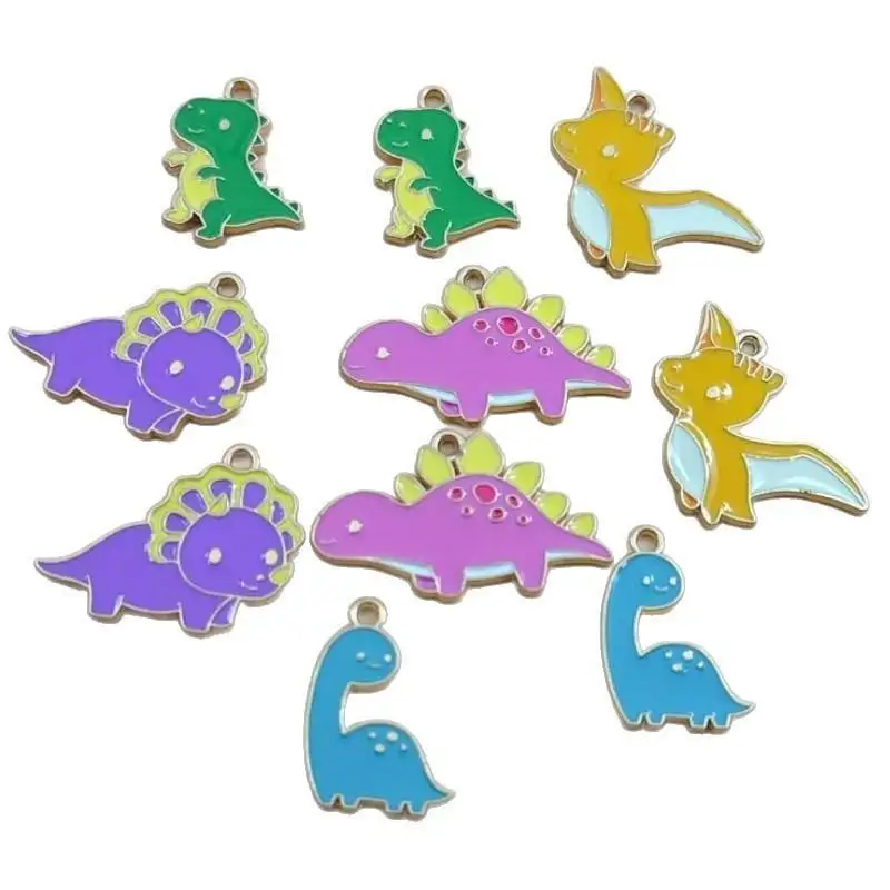 10 Stück Niedliche Cartoon-Dinosaurier-Emaille-Anhänger, Glatte Legierungsanhänger für DIY-Schlüsselanhänger, Schmuckherstellung und Handarbeiten – Detail 5