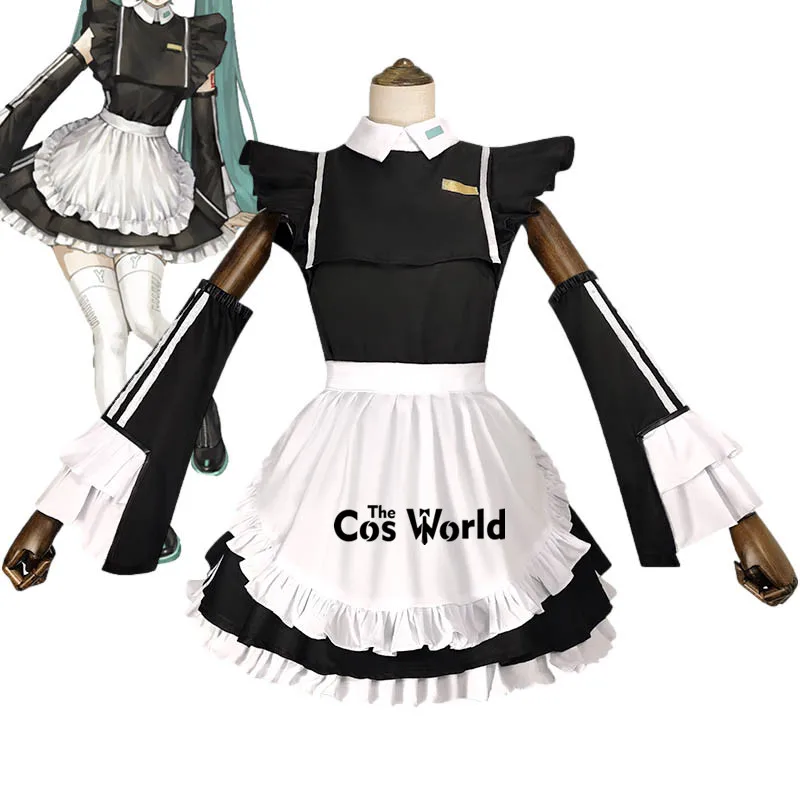 Miku Black White Maid Apron Dress Uniform Outfit Anime Cosplay Costumes