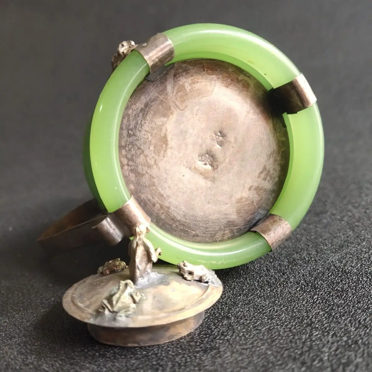 Collectibles Pure Copper Du Silver Inlaid Xiuyu Bracelet Pot If you like friends, please buy the specification 13 × 14 cm.