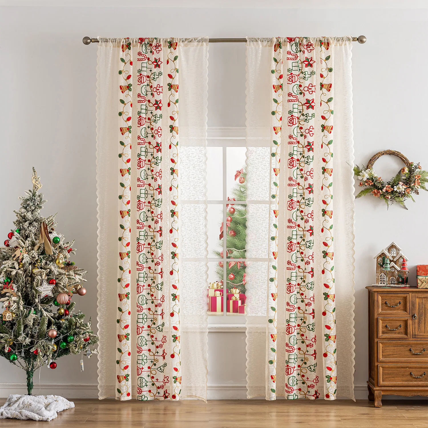 

1pc Christmas Cartoon Pattern Sheer Curtain Festive Window Decor for Holiday Kitchen Dining Room Dropshipping