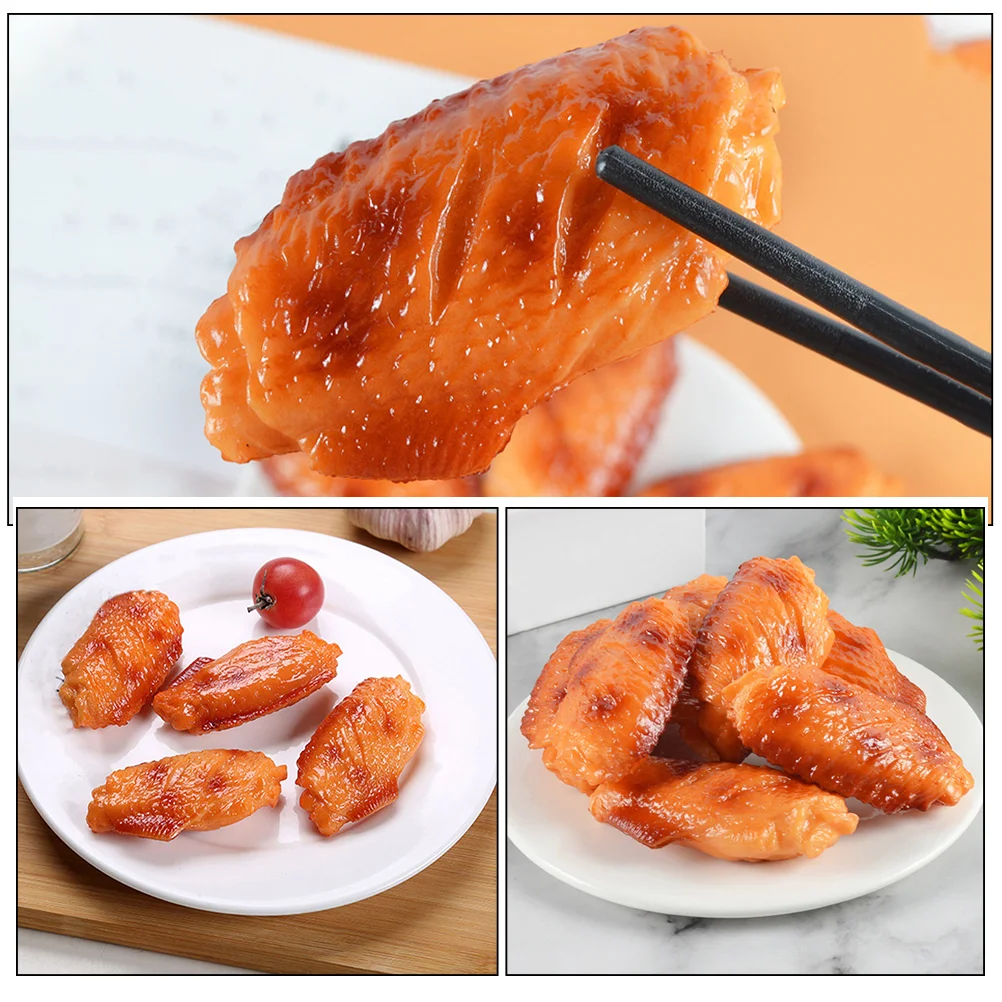 4 Pcs PVC Realistic Chicken Wing Prop Decor Imitated Food Model Portable Compact Display Photographic Props Store Accessories