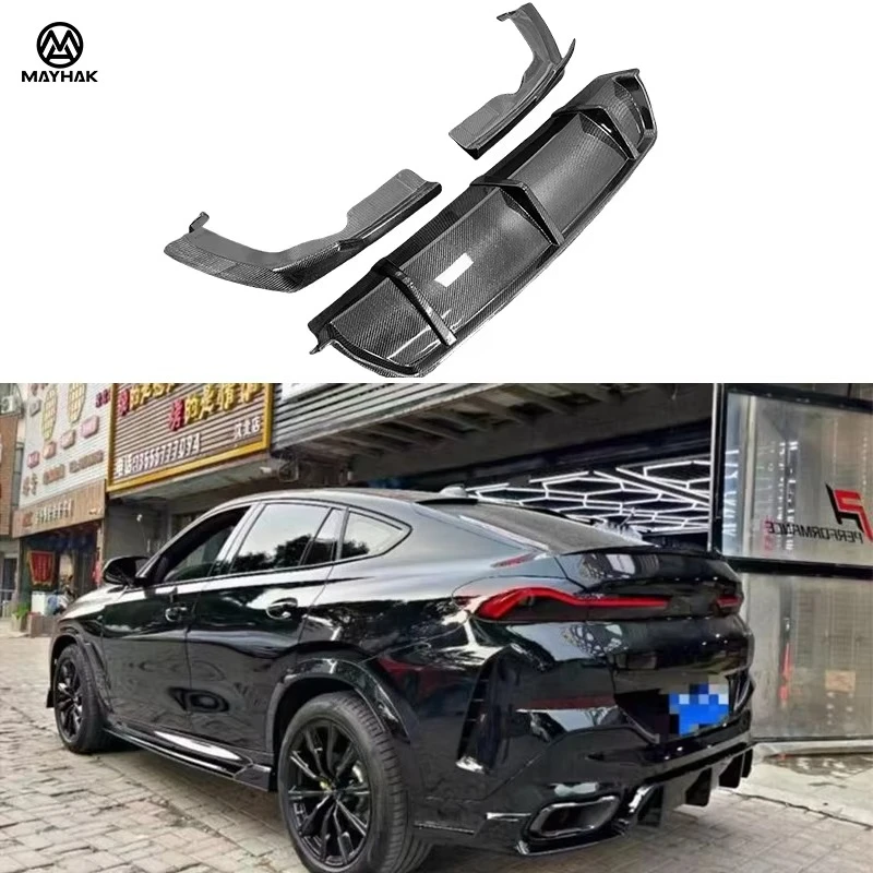 Carbon Fiber MP Style Rear Diffuser Upgrade Auto Rear Bumper Lips Splitter for  X6 G06 2019+ Replacement Rear Lip Body Kit