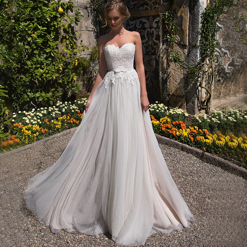 Haut tubulaire de mariage classique, avec Appliques, ceinture à nœud, dos nu, longueur au sol, robes de mariée Boho élégantes pour mariage de bord de mer et de plage