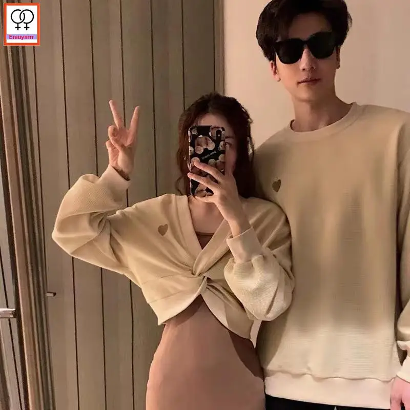 Matching Couple Clothes Outfits Male Female Lovers Holiday Valentine\'s Girls Two Piece Crop Short Hooded Sweatshirt Dress