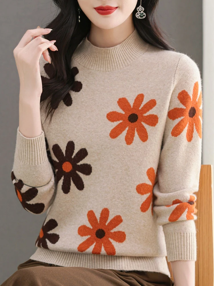 

Print Women's Sweaters Spring Autumn Fashion Pullovers Long Sleeve Top Blusas Femme Warm Knitted Sweater Woman
