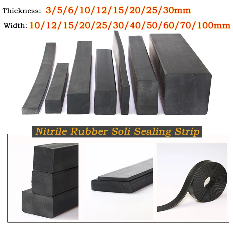1M Thickness:3~30mm Width:10~100mm Solid Black Square sealing strip Oil Resistance Nitrile Rubber Squar Strip