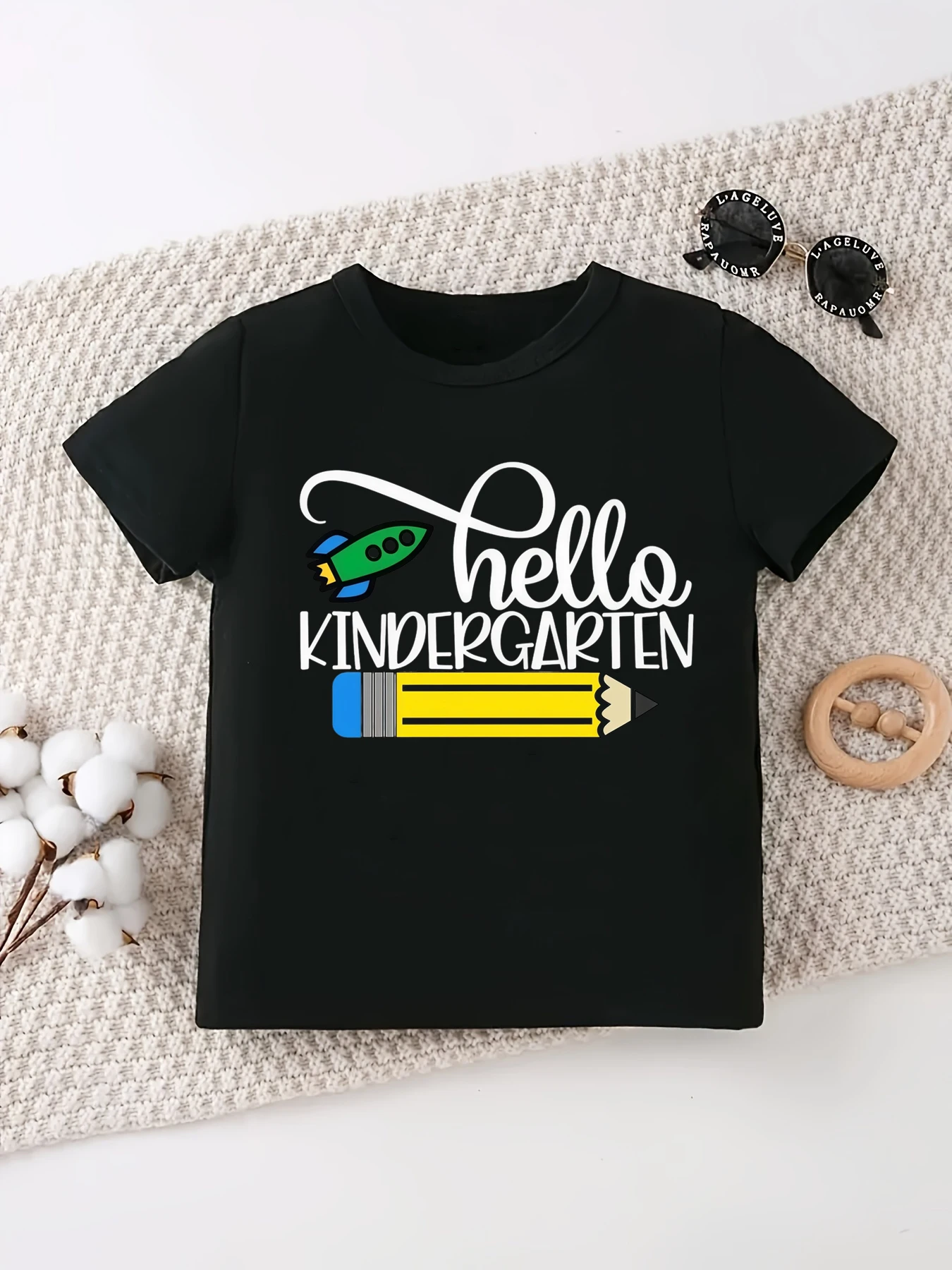 Hello Kindergarten Airplane Pencil Printed T Shirt Boys Summer Short Sleeve T-Shirt Funny Kids Clothes