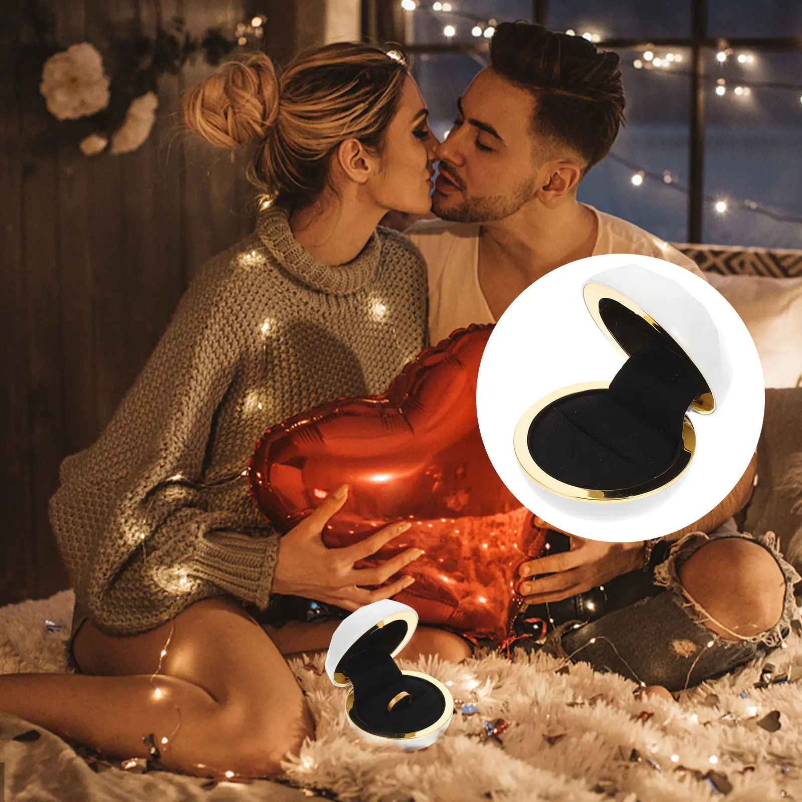 

Unique Diamond Ring Case LED Lighting Wedding Ring Box Jewelry Organizer Romantic Storage Box Creative Jewelry Holding Case