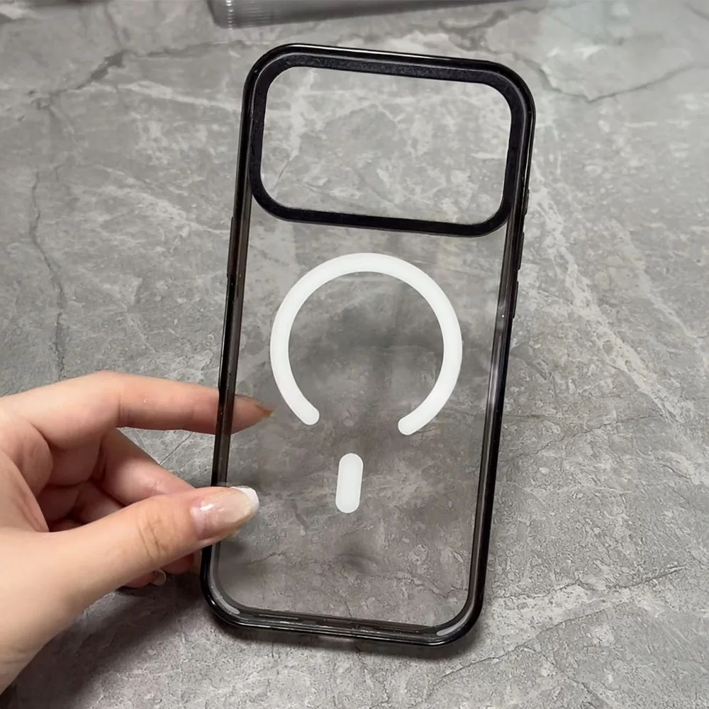 

Mirror / Transparent Black Border Magnetic Phone Case Cover for IPhone 12 13 14 15 16 17 Pro Max Case for iPhone 17 Air