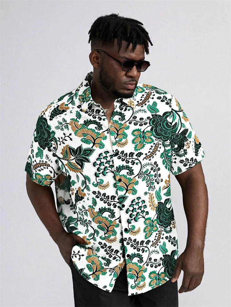 

2025 Retro Pattern Printed Men's Casual Shirt Summer Short Sleeve Collar Shirt Men's Clothing Fashion Shirt