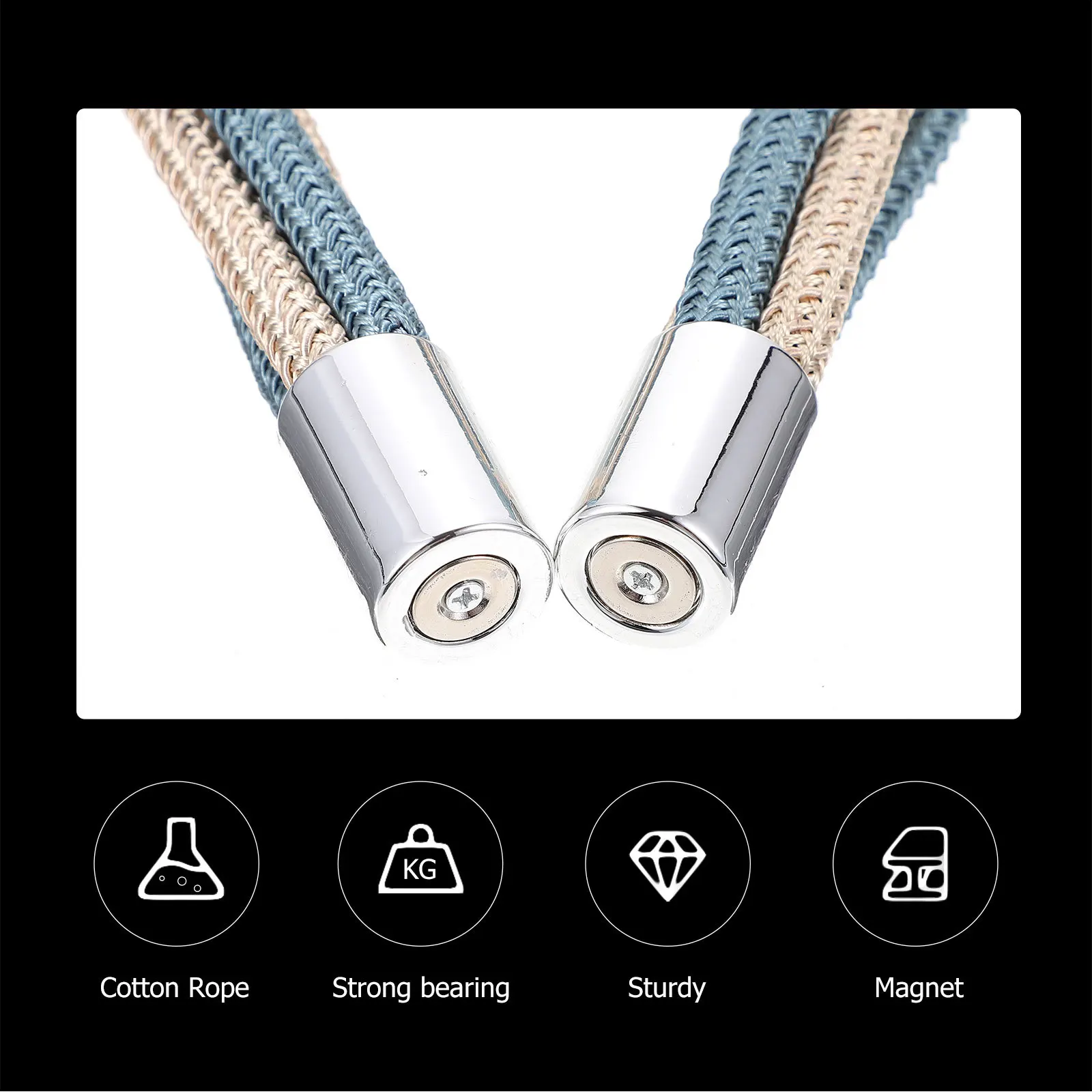 

2Pcs Simple Curtain Fixing Buckle Cotton Rope Magnetic Binding Strap Flexible Decorative Tieback Suitable for Home Kitchen