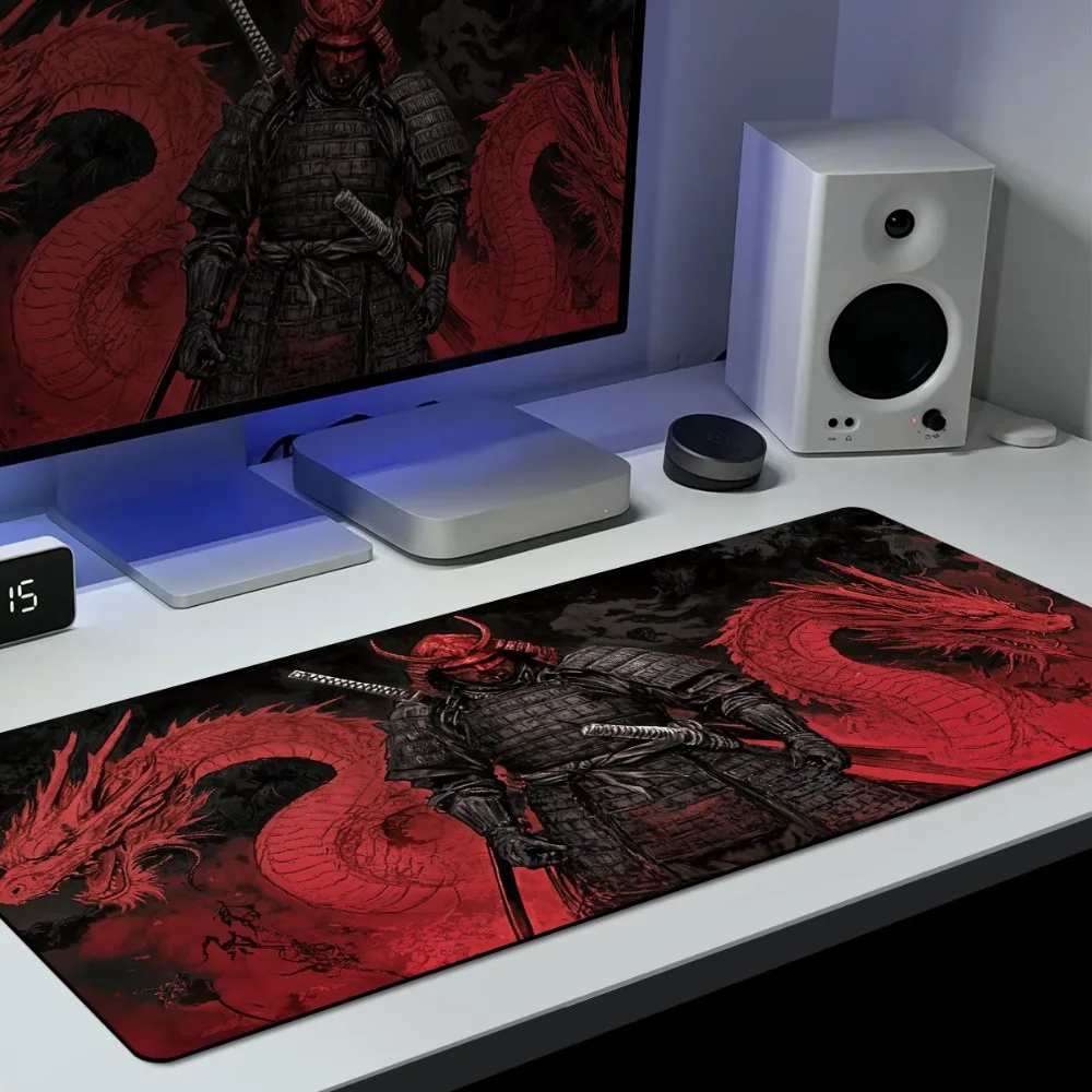 Japanese samurai and red dragon pattern anti-slip and durable keyboard pad for desktop protection. Suitable for PC accessories