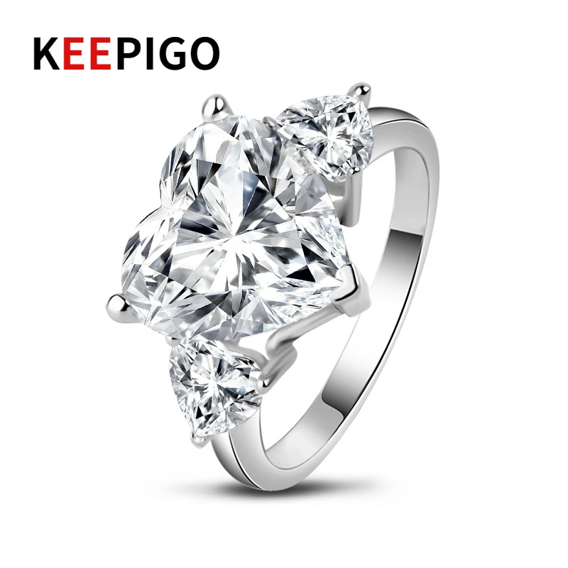 

KEEPIGO S925 Sterling Silver 5ct Heart Shape Moissanite Engagement Diamond Rings High Jewellery Wedding Rings For Couples