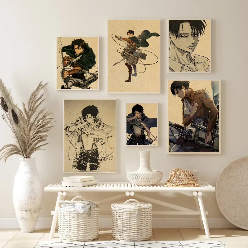 1PC Attack On Titan Levi Ackerman Anime Poster Self-adhesive Art Waterproof Paper Sticker Coffee House Bar Room Wall Decor