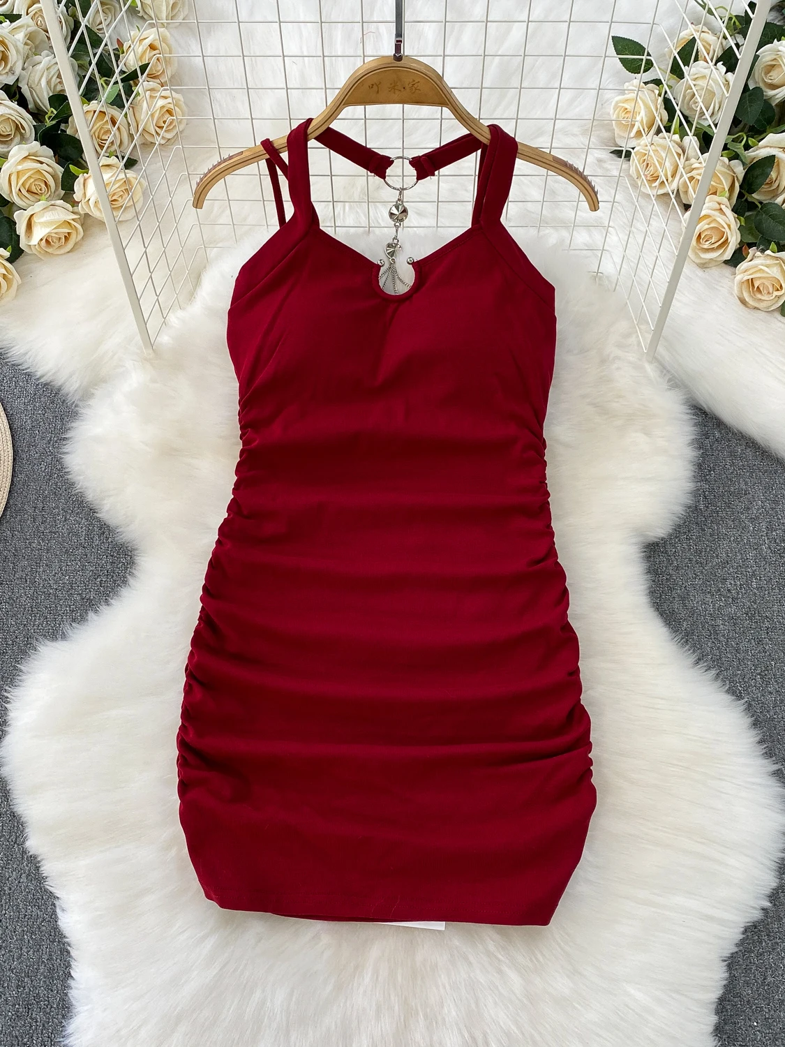 Ele U-Ne Red Dr Damen Sommer Elastisch Plissee Schlankheitsrock Hängender Neline Dr Korean Sle Pendeln