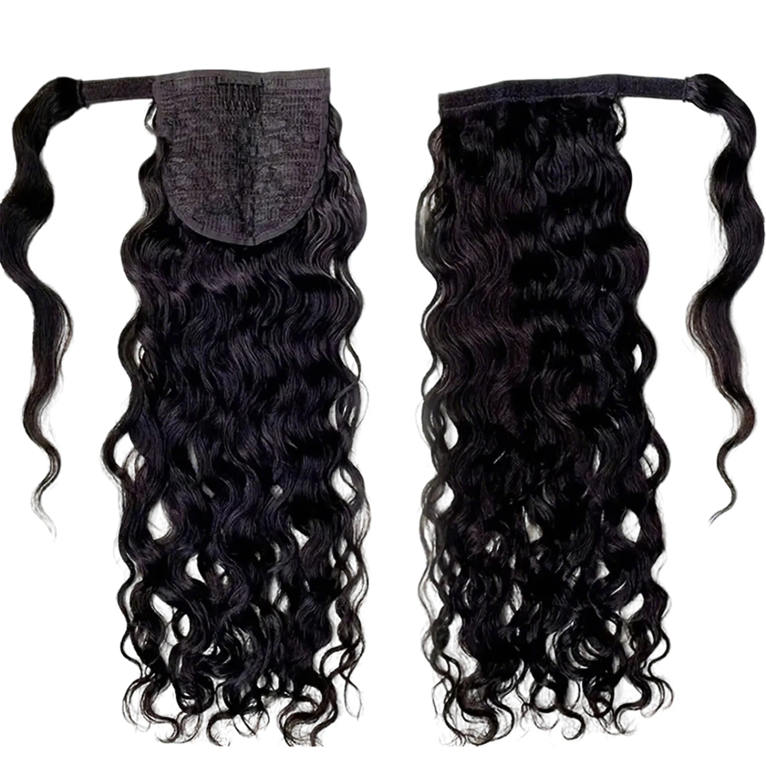 ポニーテールエクステンションラップアラウンドポニーテールウォーターウェーブ人毛ナチュラルカラーブラジルレミーヘアクリップヘアピース女性用