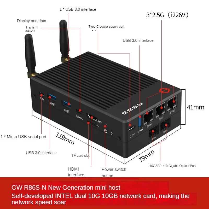 Imagem -03 - Mini Roteador 12ª Geração Intel N100 N305 10 Gigabit Wifi Gigabit 2.5g Novo R86s-n