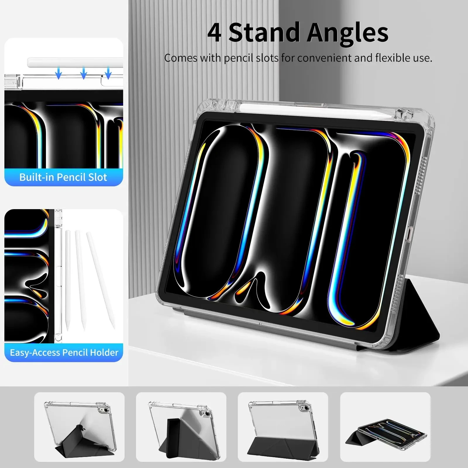 Y-Fold Case compatible with iPad 11 10 9 8 7 Air10.9 11 13 inch /Mini 6 7th Gen / Pro 11 12.9 inch Crystal Clear with Pen Holder image 6