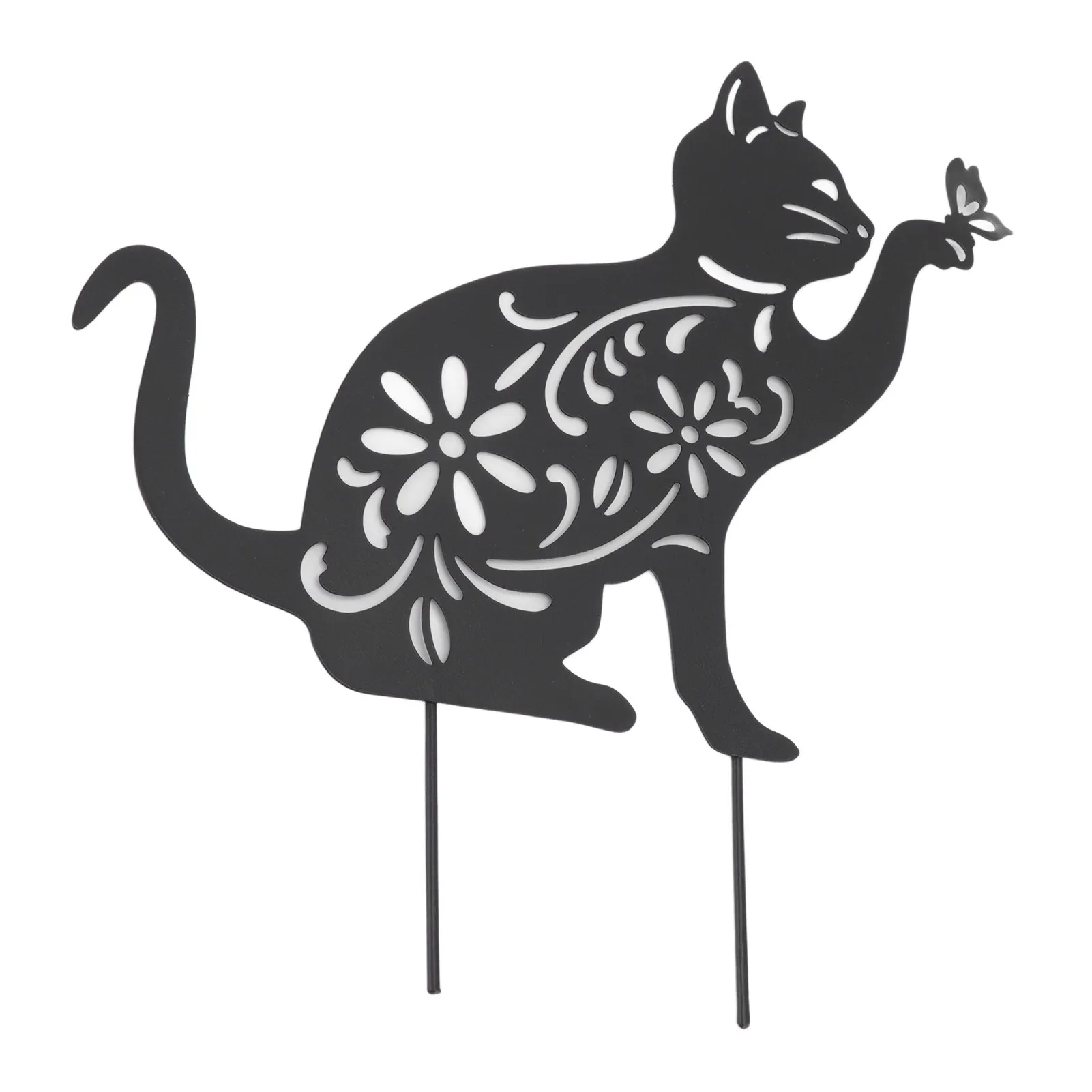 

Cute Black Cat Statuette Insert Stake Vivid Appearance Hollow Design Durable Metal Iron Decoration For Home Garden Backyard