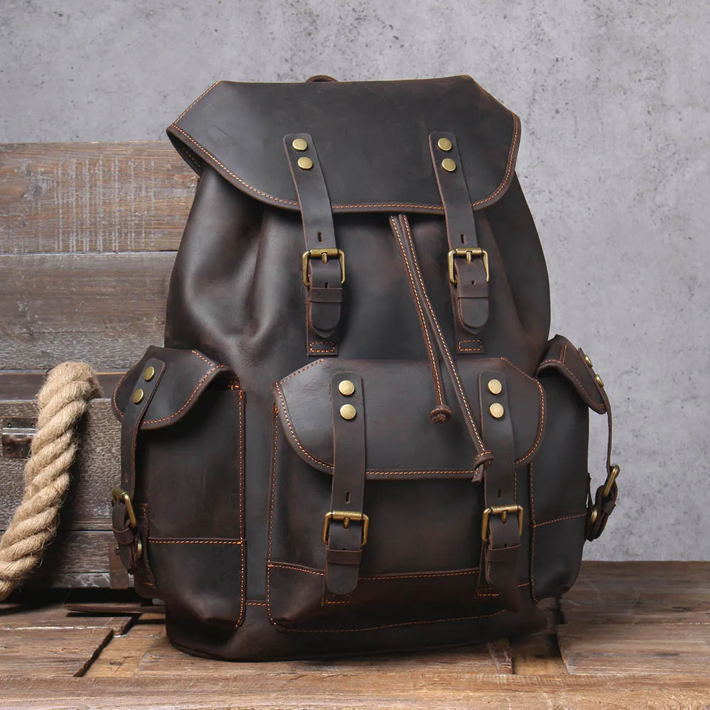 S.WORKER Vintage Echtleder-Rucksack Laptop-Tasche Lässige Crazy-Horse-Leder-Schultasche Outdoor-Reise-Weekender-Tasche – Detail 13