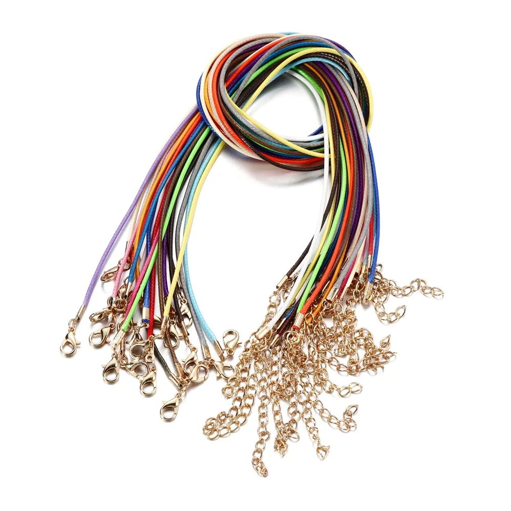 10 piezas de cordón de cuero para collar con cierre de oro KC, cuerda trenzada ajustable para la fabricación de collares, pulseras y joyas.