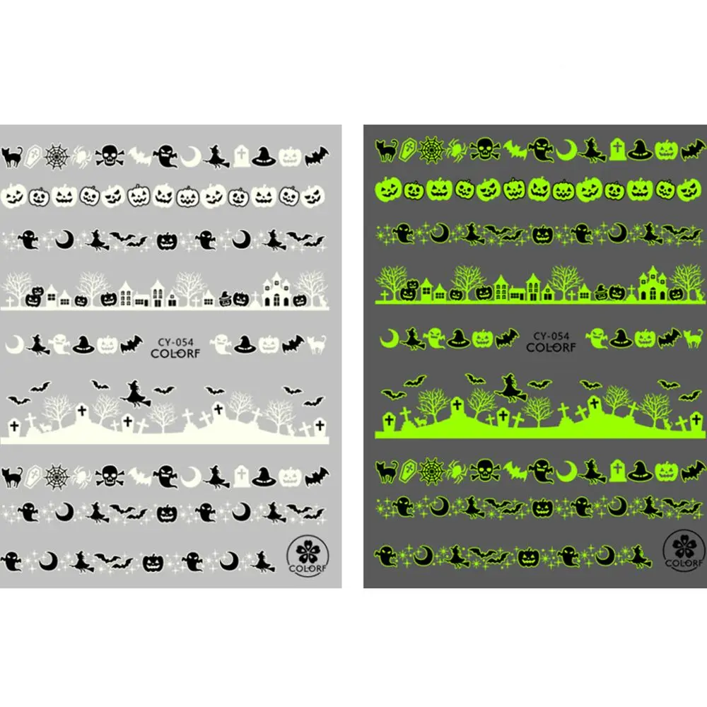 Party Glow in the Dark Manicure Halloween Nails Stickers Fluorescent Nail Decals Nail Art Decoration Luminous Nail Foils