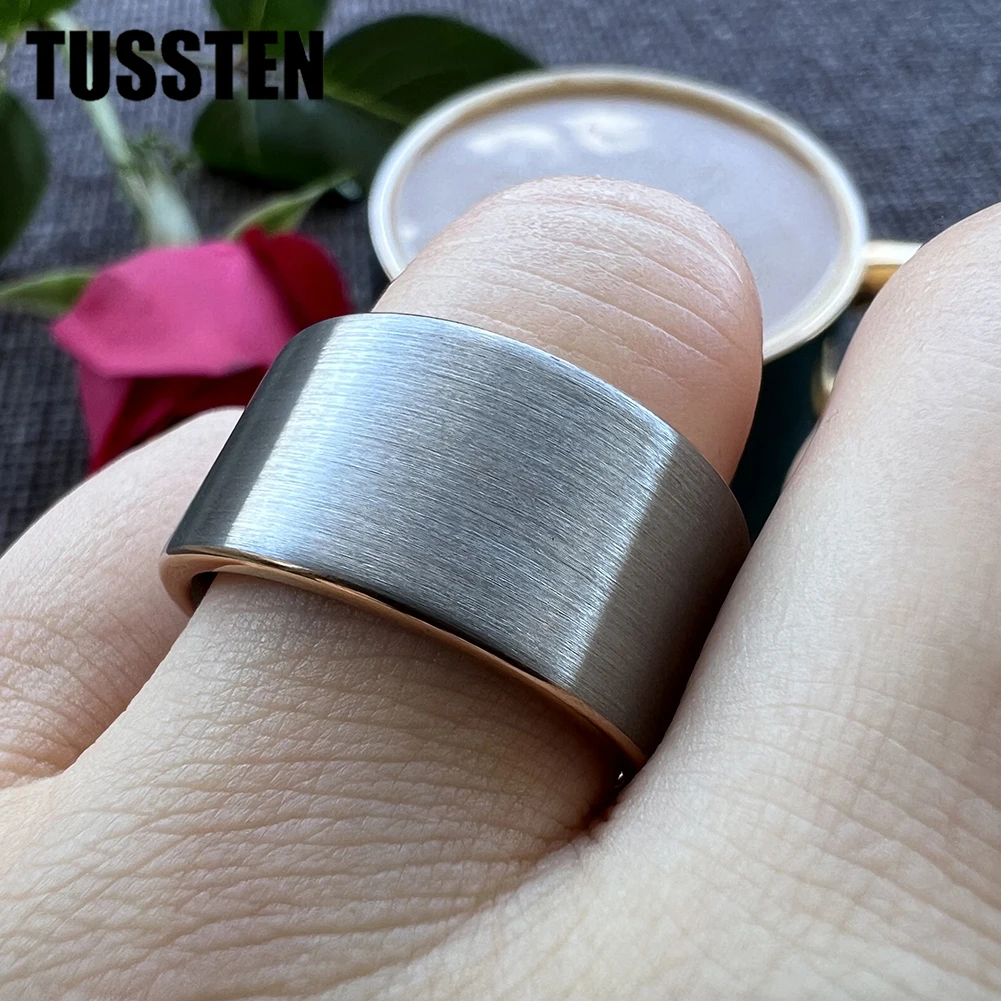 Dropshipping TUSSTEN 12MM Flat Brushed Rose-Gold-Color Tungsten Carbide Ring for Men Women Fashion Engagement Wedding Band