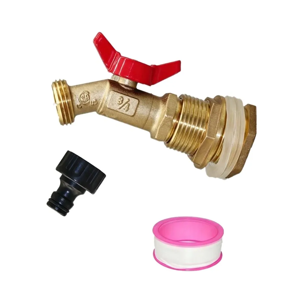 Brass For Rain Bucket Faucet Kit Including Thread Tape for Easy Installation on 3/4 or 1/2 Threaded Water Storage Tanks