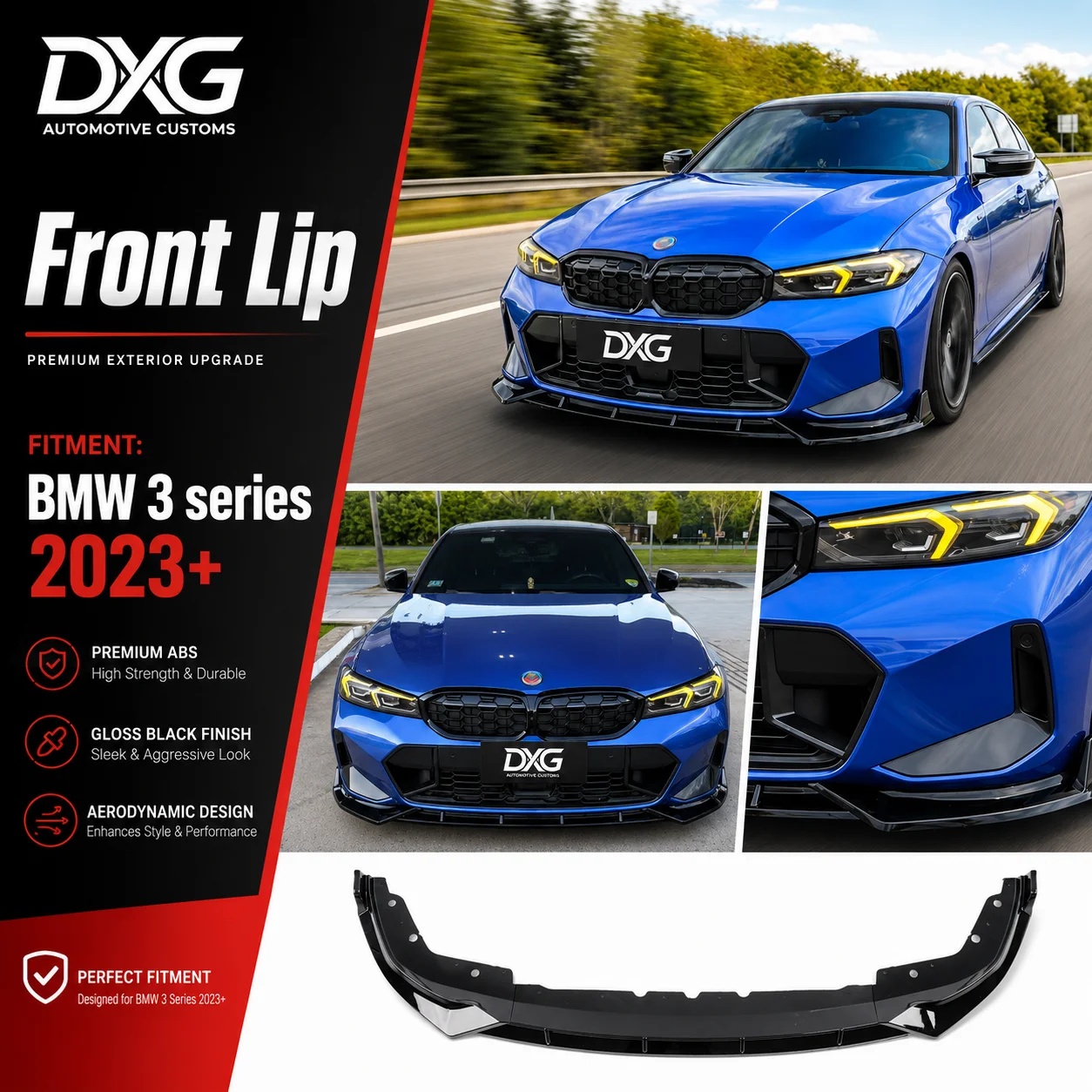 Gloss Black MP Style Front Bumper Lip for 2023-2026 BMW G20 M340i 330i M Sport - Custom Fit Aesthetic Enhancement
