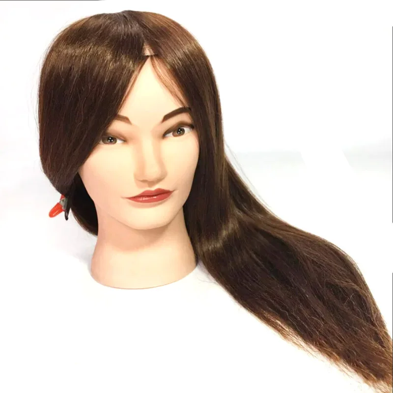 Barber head model, full genuine hair apprentice practice curling, fake head model, fake head mode, can heat up makeup