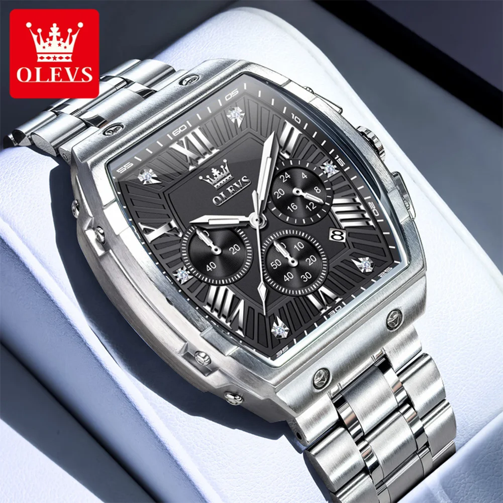 

OLEVS мужские часы 5639 лучший бренд тренд модные оригинальные кварцевые часы Tonneau для мужчин водостойкий светящийся хронограф дата 24 часа
