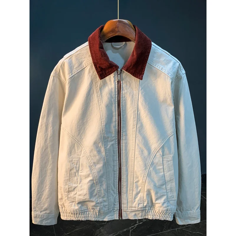 Color blocked lapel jacket men's zipper cardigan casual jacket trend 2026 new autumn men's clothing