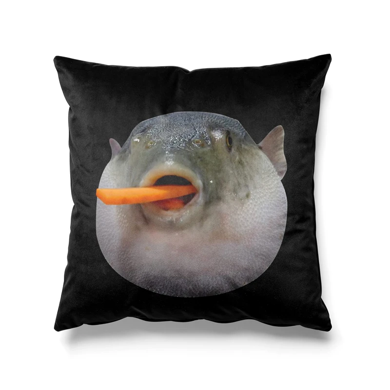 Aertemisi 18'' x 18'' Pufferfish Eating a Carrot Meme Square Throw Pillow Cushion Covers Cases Pillowcases 45cm x 45cm