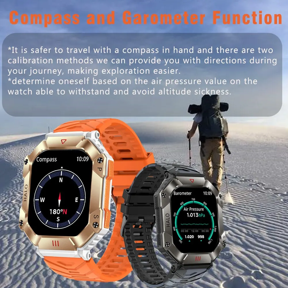 Senbono 2023 homens smartwatch bússola barômetro altímetro trajetória gps esporte ao ar livre chamada bluetooth 650mah 2.0 ''relógio inteligente masculino